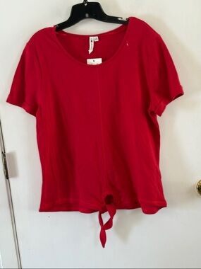 Cable & Gauge red French terry knit short sleeve tie front shirt Size XL